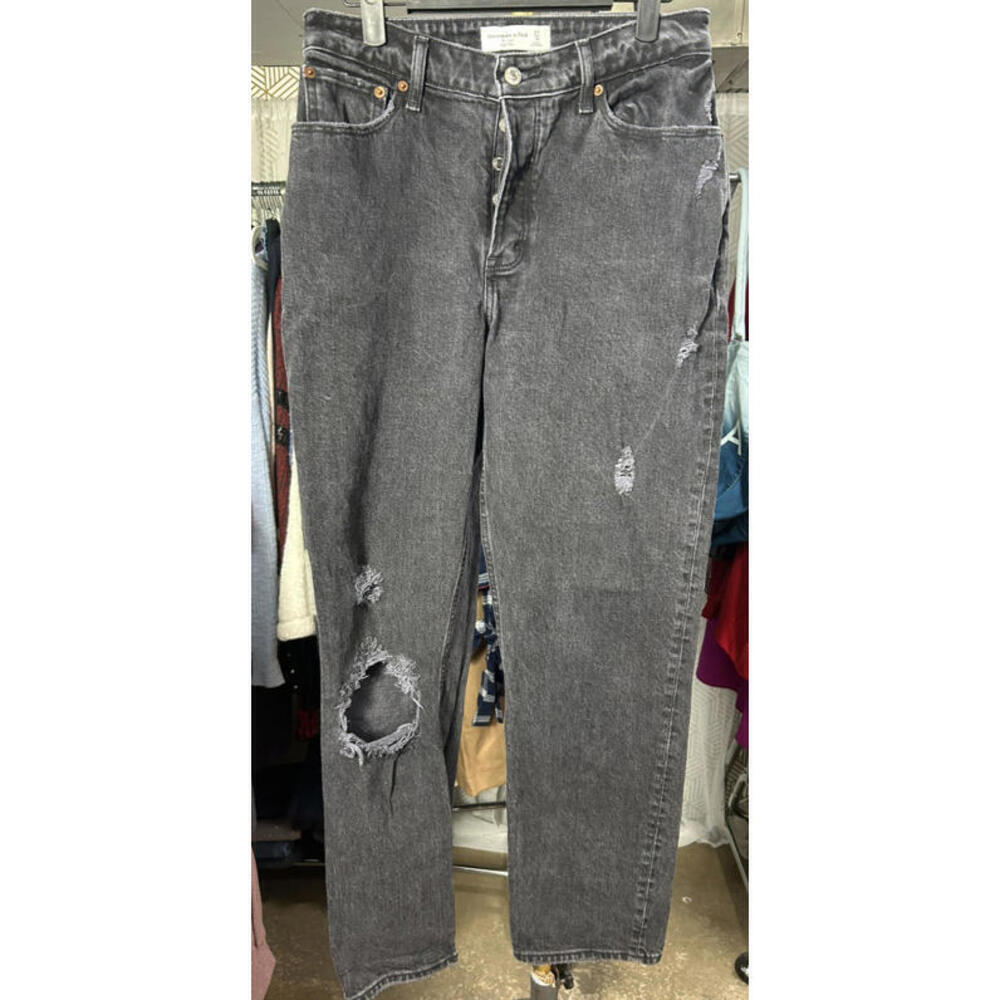 Abercrombie & Fitch The Dad High Rise Black Distressed Jeans Size 27/4R